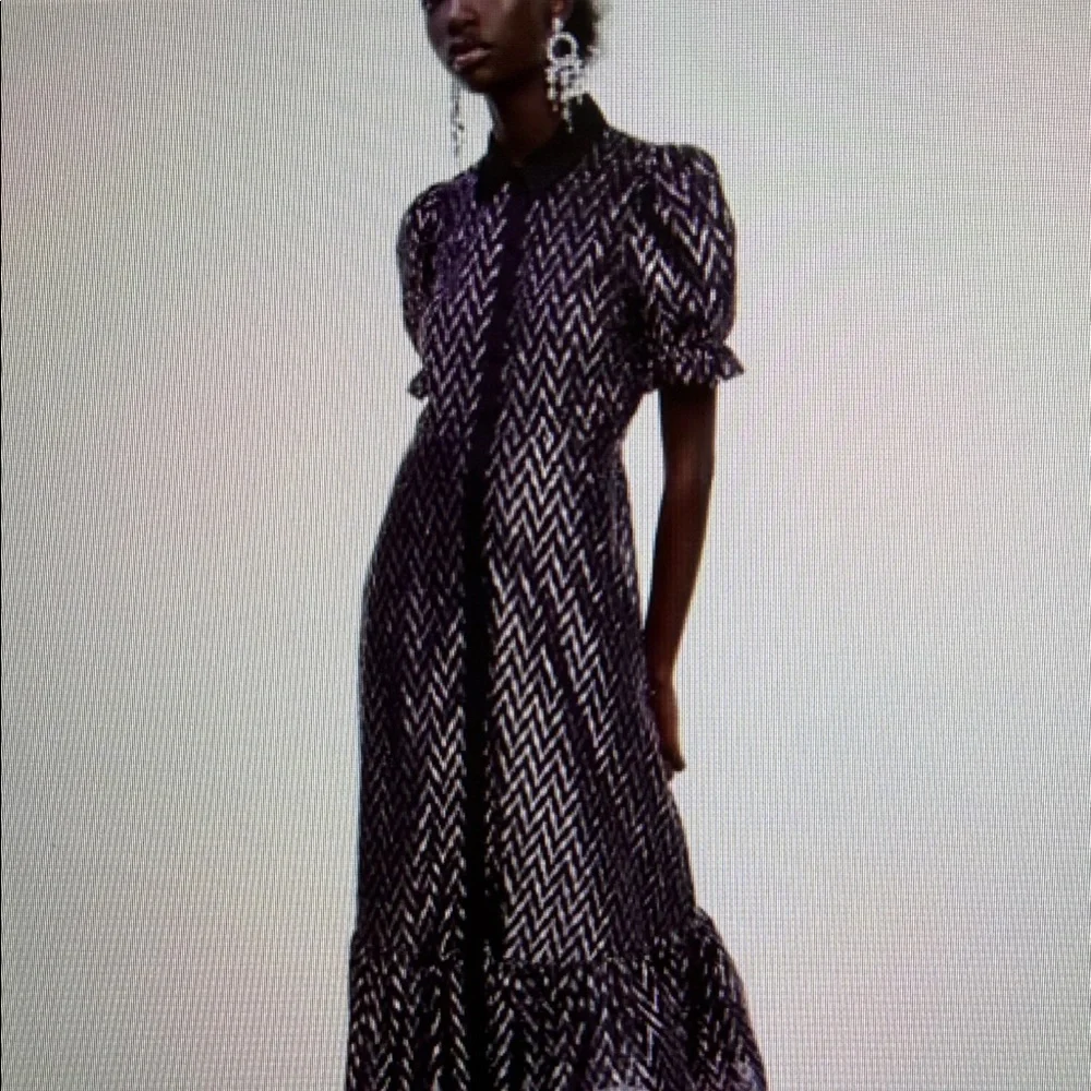 NWT Zara Black and Pink Metallic Chevron Maxi Dress - Picture 6 of 7